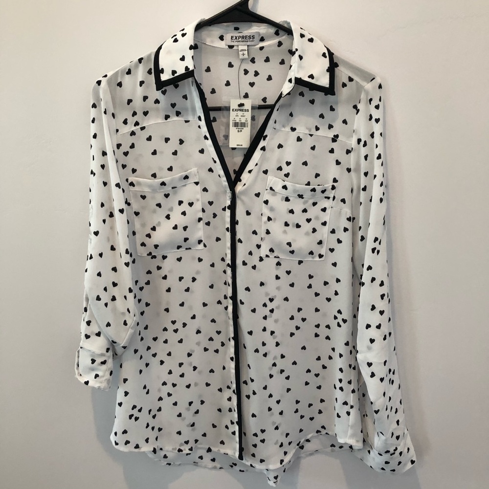 Express White Black Button Up Shirt Sz Small